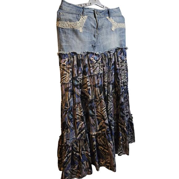 Hot Kiss Denim Boho Maxi Skirt Size 10‎ - Picture 3 of 10